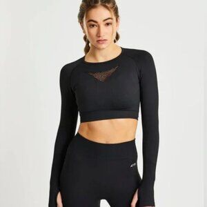 AYBL Black Long Sleeve Workout Crop Top - Size XS